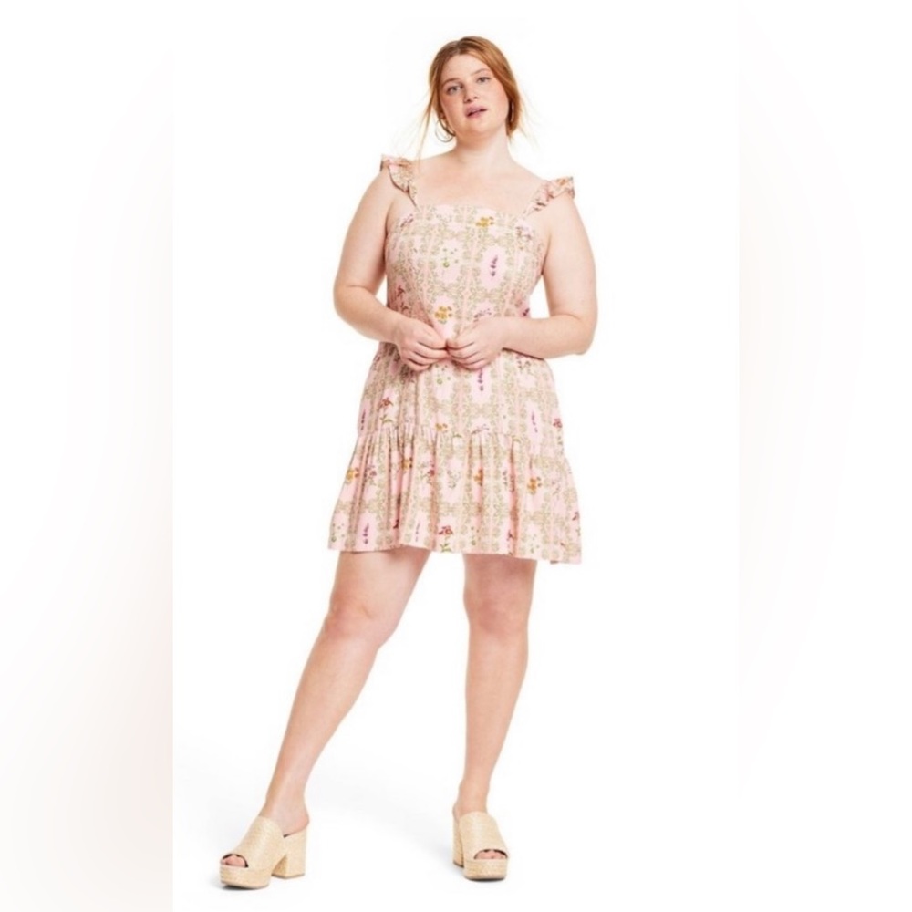 Agua Bendita x Target Dainty Floral Tile Print Flutter Sleeves Mini Dress. EUC - Picture 4 of 8